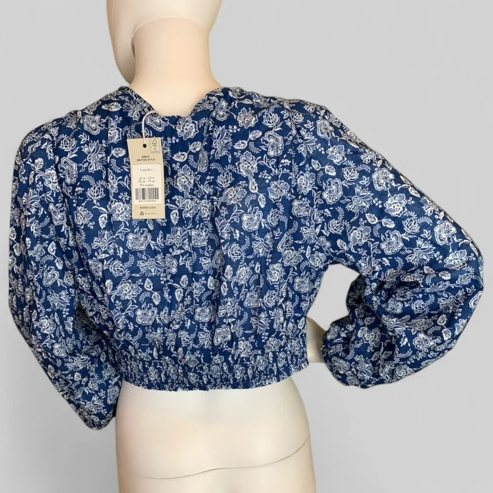 Boden Blue and White Floral Blouse